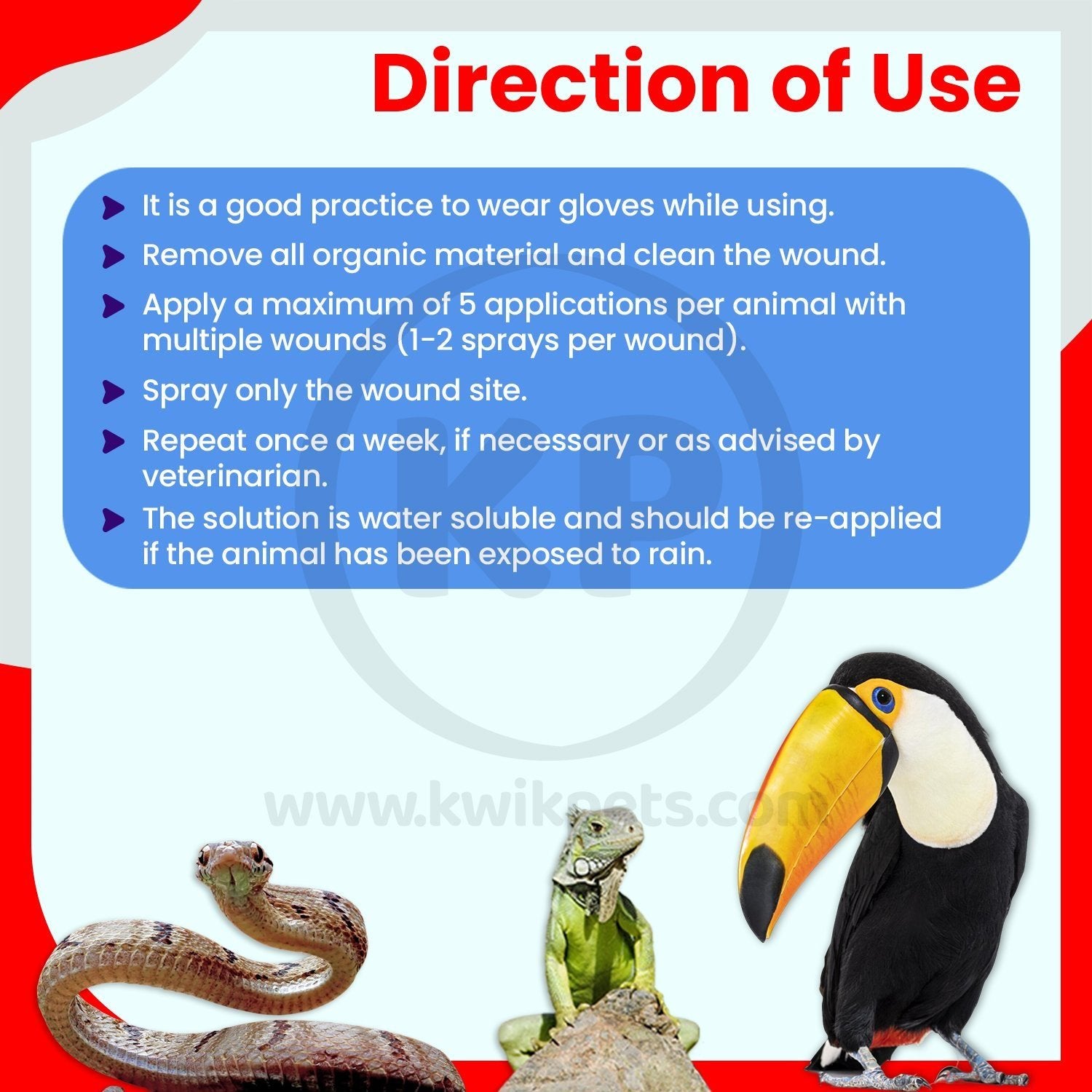 F10 Germicidal Wound Spray with Insecticide - Direction of Use