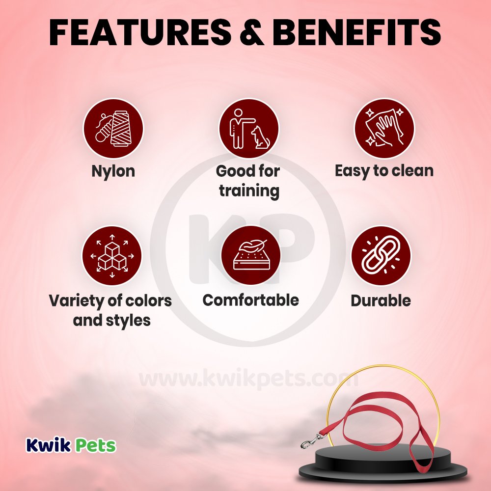 Features of Coastal Single-Ply Nylon Dog Leash Red 3/8 in X 6 ft