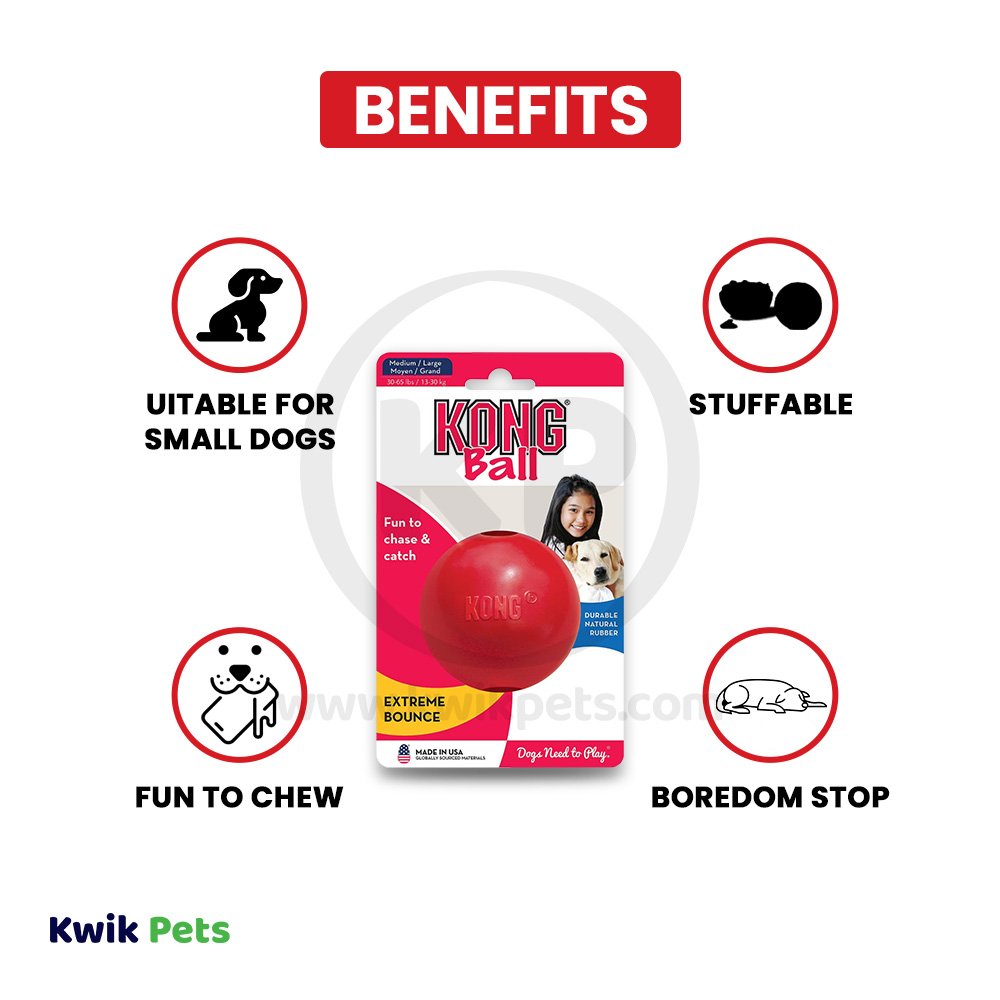KONG Ball Dog Toy Red Medium/Large, Kwik Pets