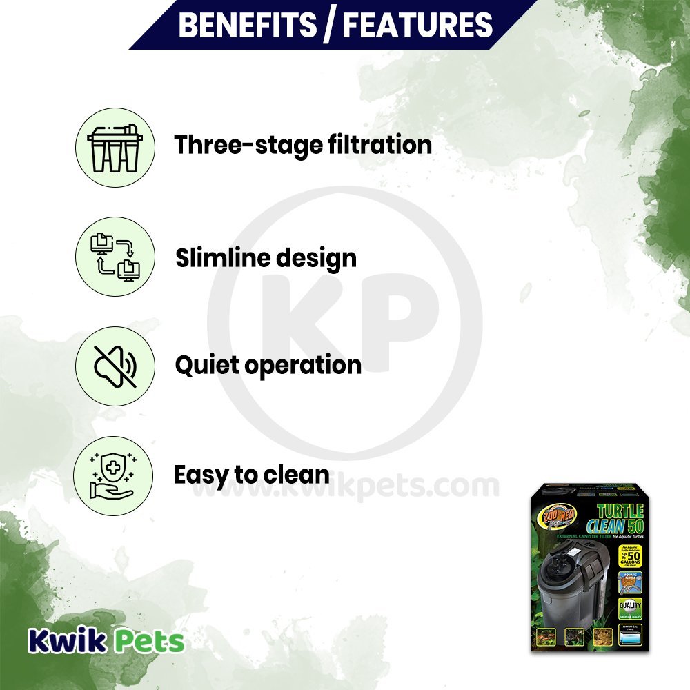 Zoo Med Turtle Clean 50 External Canister Filter, Kwik Pets