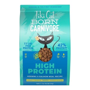 Tiki Pets Cat Born Carnivore High Protein Dry Cat Food Herring & Salmon 11.1-lb, Kwik Pets