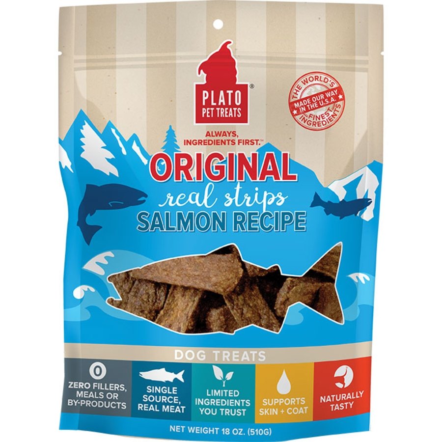 Plato Original Real Strips Salmon Dog Treats 18-oz, Kwik Pets