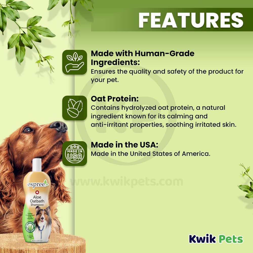 Espree Aloe Oatbath Medicated Shampoo Fragrance Free for Dogs & Cats 20-oz, Kwik Pets