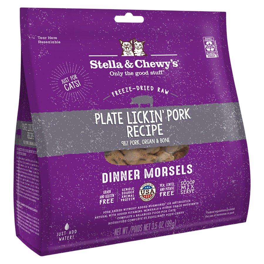 Stella & Chewy's Freeze-Dried Raw Dinner Morsels Cat Food Plate Licklin’ Pork Recipe 3.5-oz, Kwik Pets