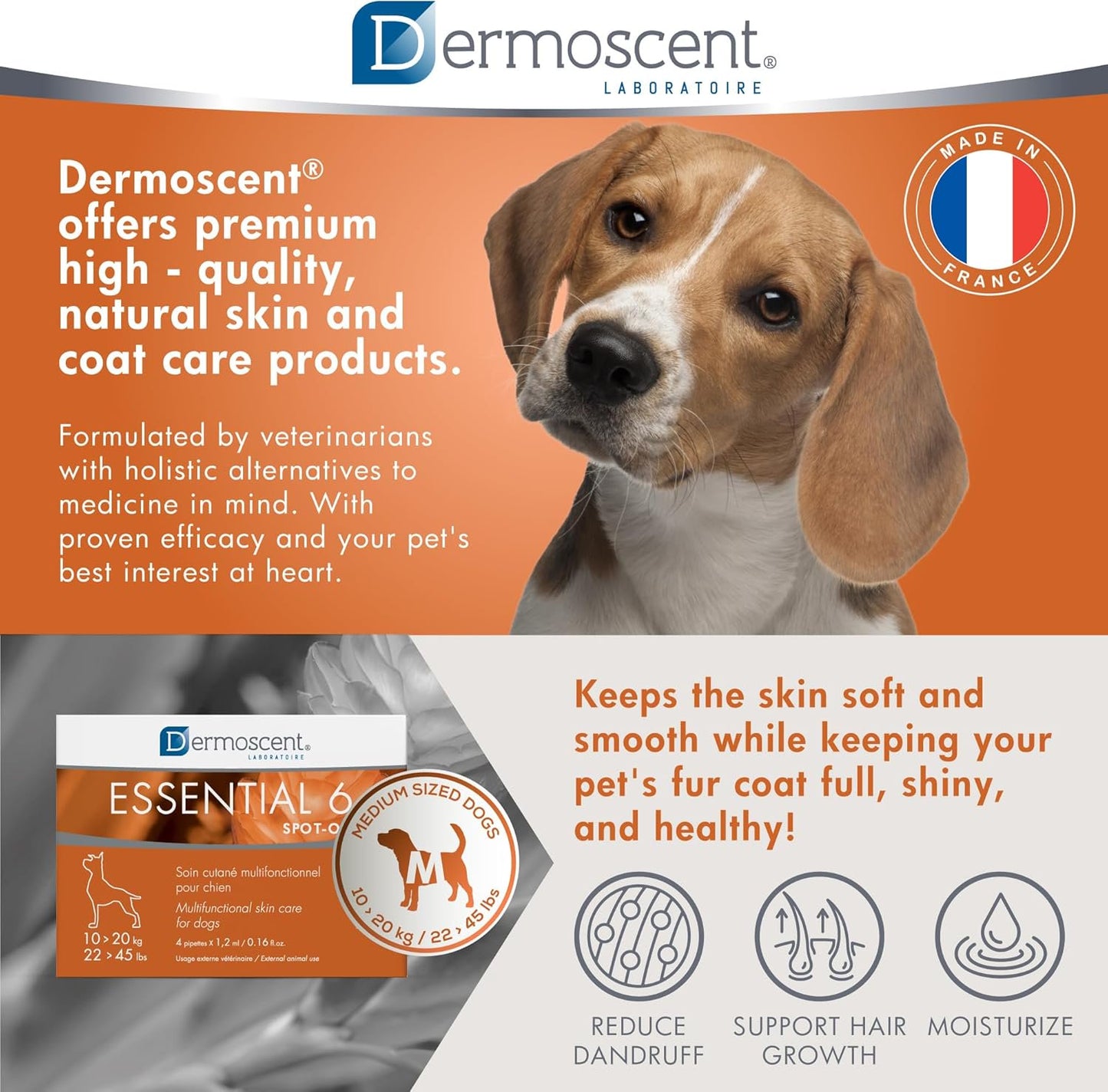 Dermoscent Essential 6 Spot-on Skin Care for Dogs 22 to 45 lbs