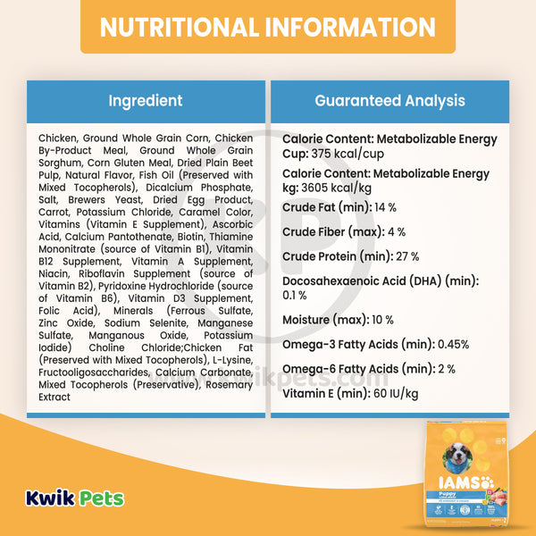 Nutritional Information of IAMS Smart Large Breed Puppy Dry Dog Food Real Chicken 30.6-lb