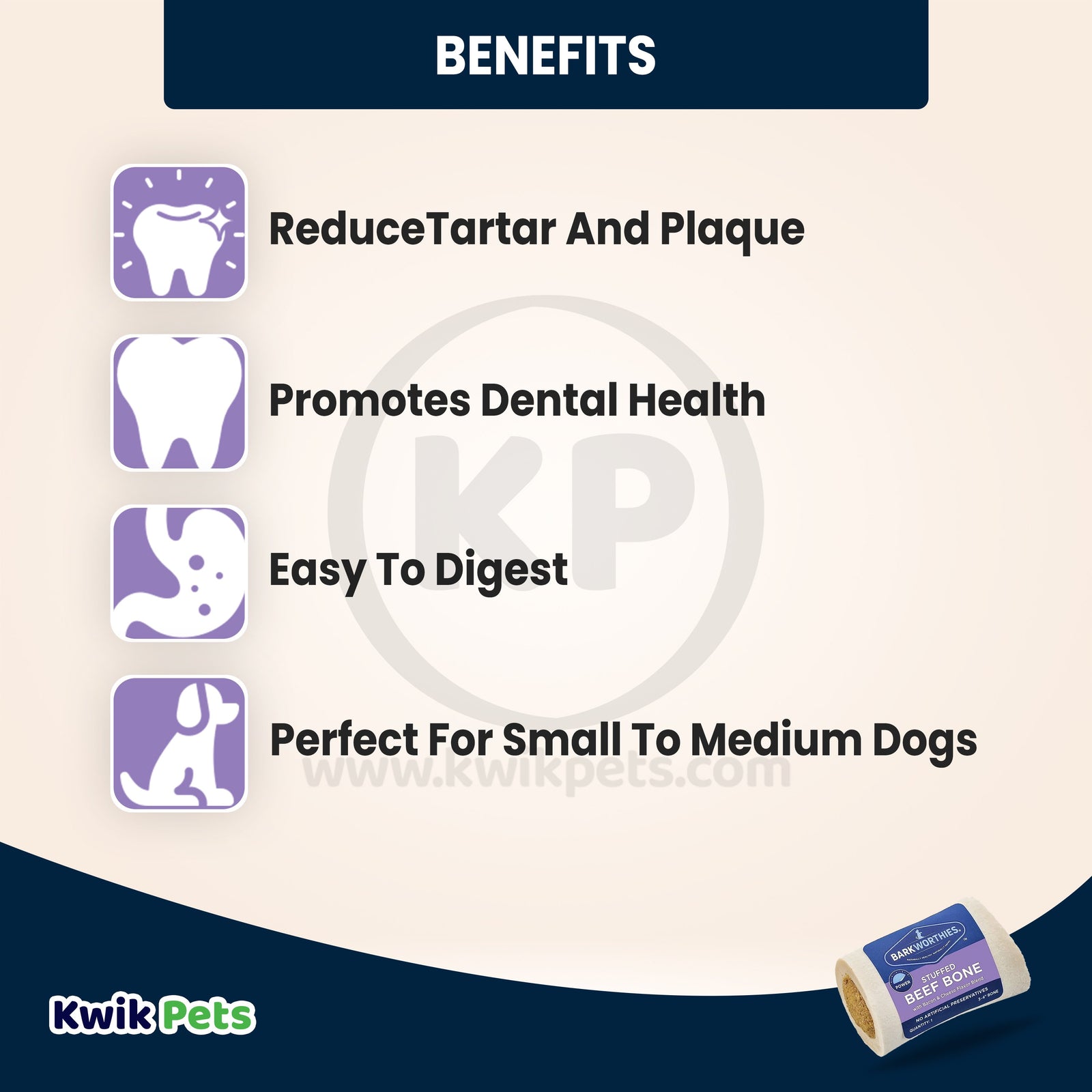 Benefits of Barkworthies 3-4" Stuffed Beef Bone with Bacon & Cheese Dog Chews