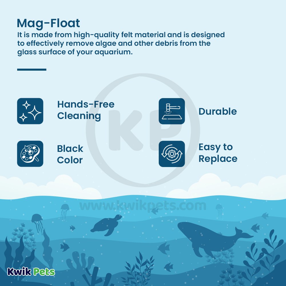 Mag-Float Replacement Pad/Felt Floating Magnet Cleaner for Glass Aquariums Black Large, Kwik Pets