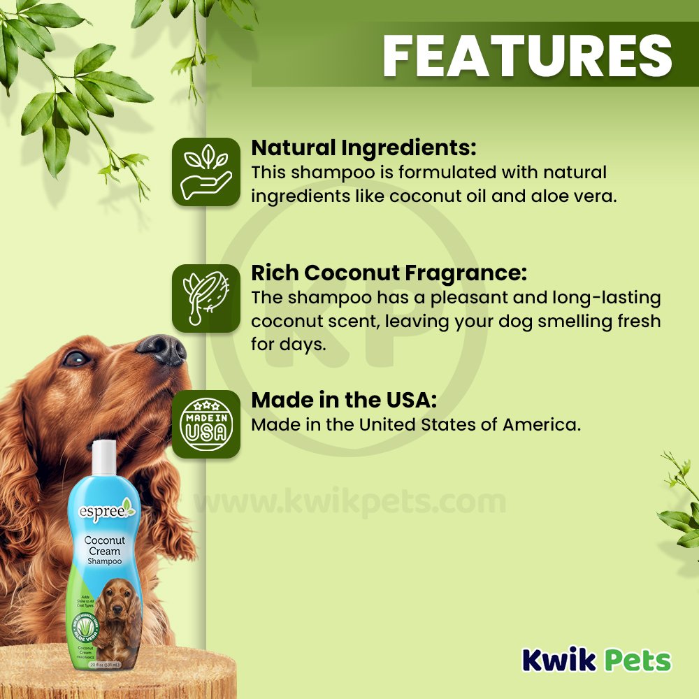 Espree Natural Coconut Cream Dog Shampoo 20-oz, Kwik Pets