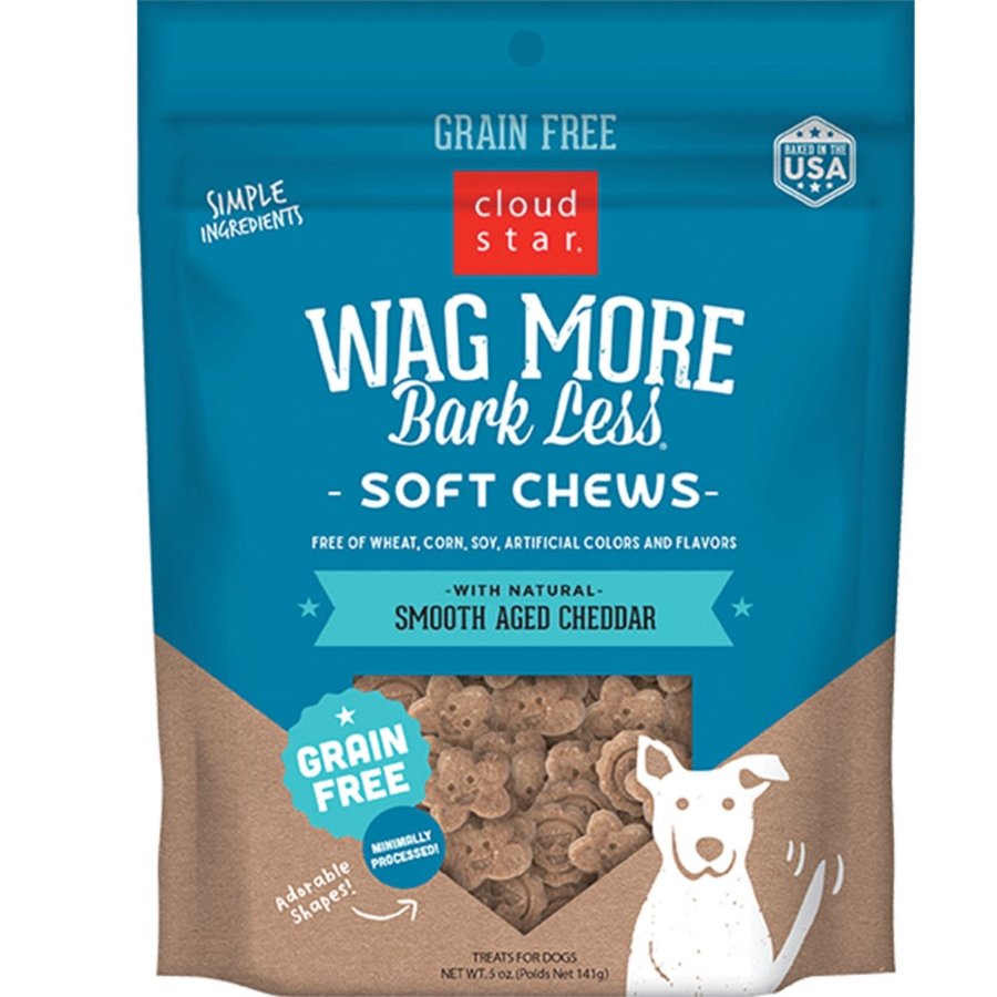 Cloud Star Wag More Bark Less Grain Free Soft Chews Dog Treats with Natural Smooth Aged Cheddar 5-oz, Kwik Pets