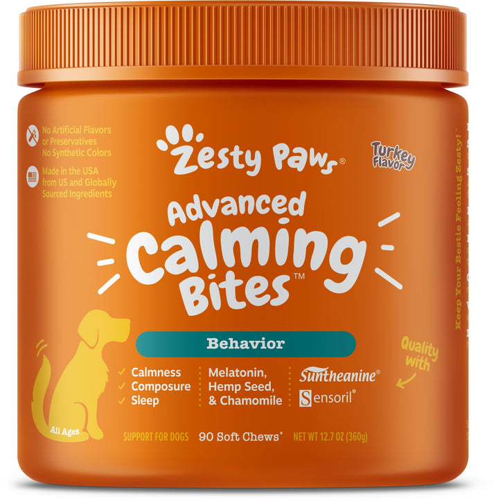 Zesty Paws Advanced Calming Bites Composure & Relaxation Soft Chews for Dogs Turkey 90 Count 11.1-oz
