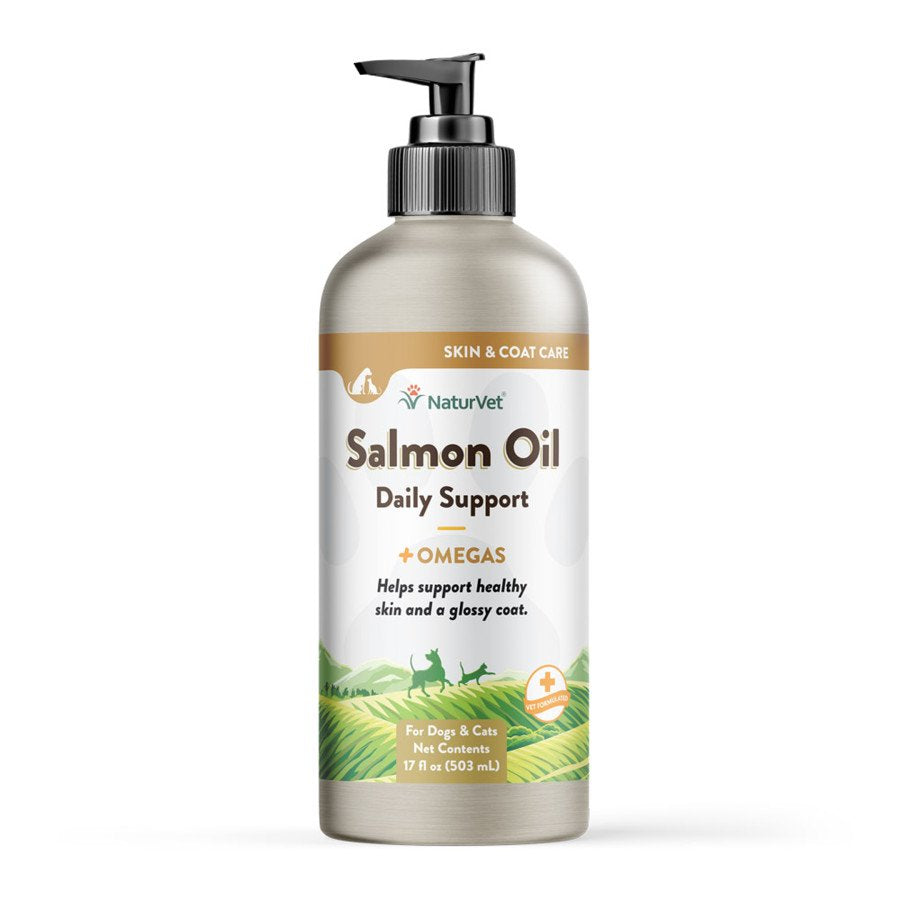 NaturVet Salmon Oil Skin Coat Care Plus Omegas Food Supplement For Dogs  & Cats 17-oz, Kwik Pets