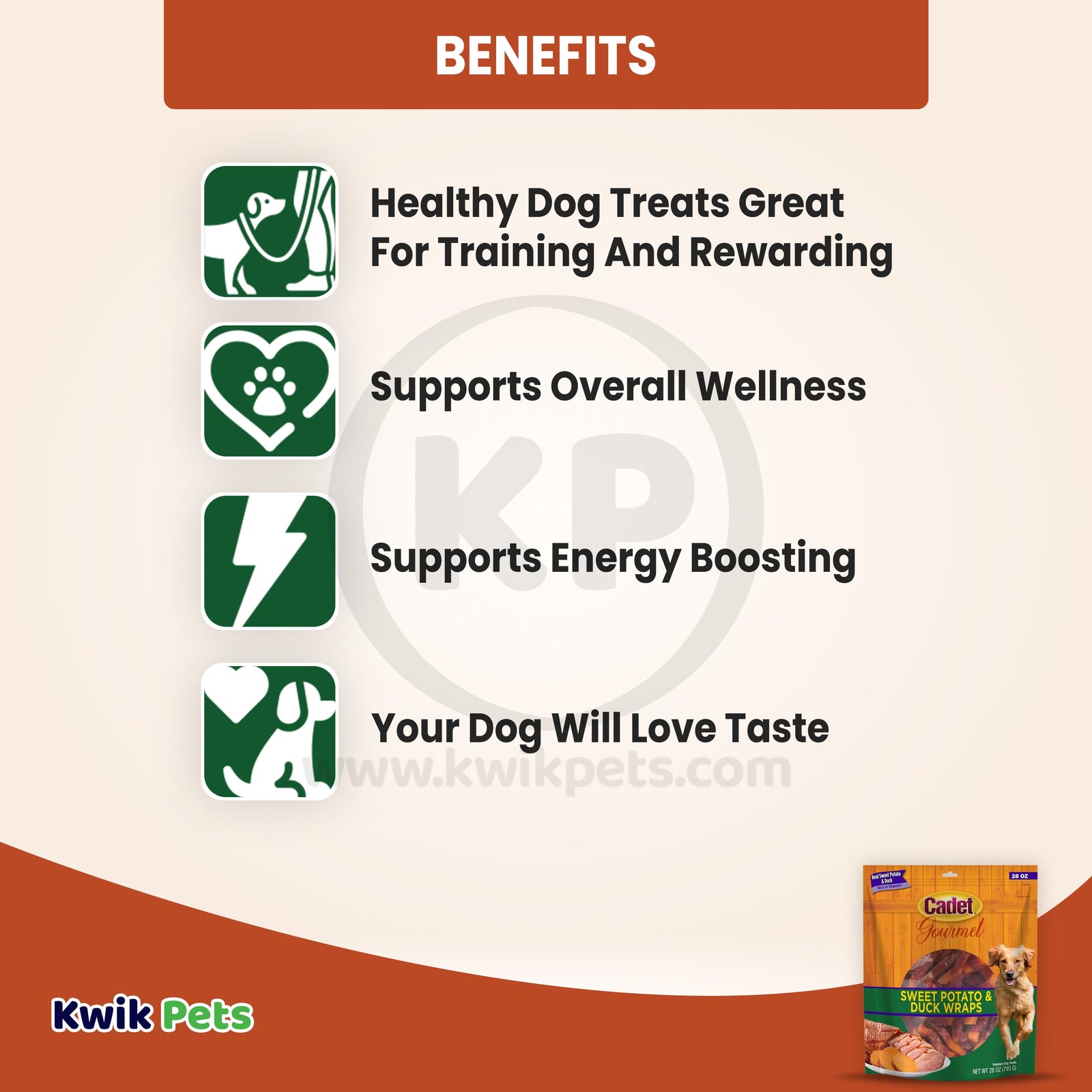 Cadet Gourmet Sweet Potato & Duck Wrapped Dog Treats 28-oz, Kwik Pets