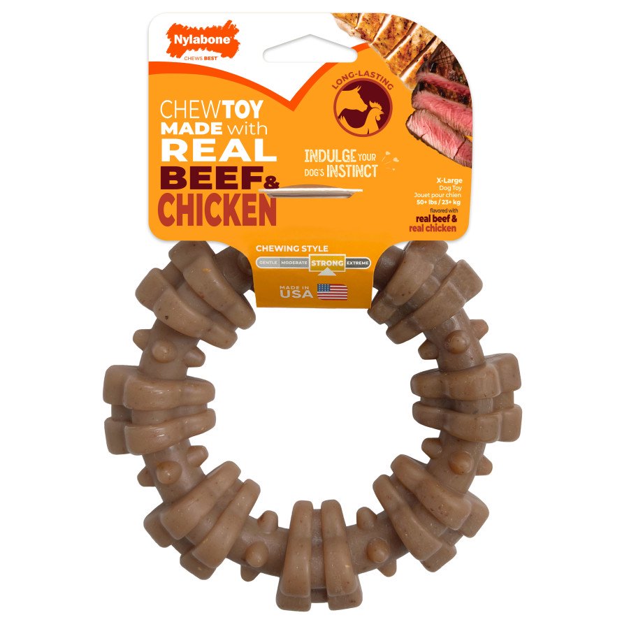 Nylabone Strong Textured Ring Real Beef & Chicken Dog Toy XL/Souper - 50+ lbs
