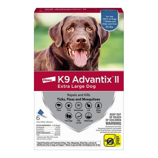 K9 Advantix II Dog Extra Large 55+lb Blue 6 Pack, Elanco