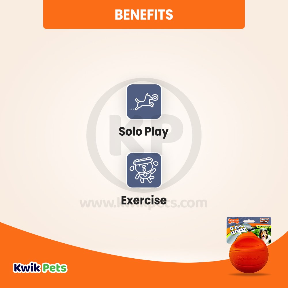 Nylabone Power Play Dog Basketball B-Ball Gripz, Medium/Wolf - Up To 35 lb, Nylabone