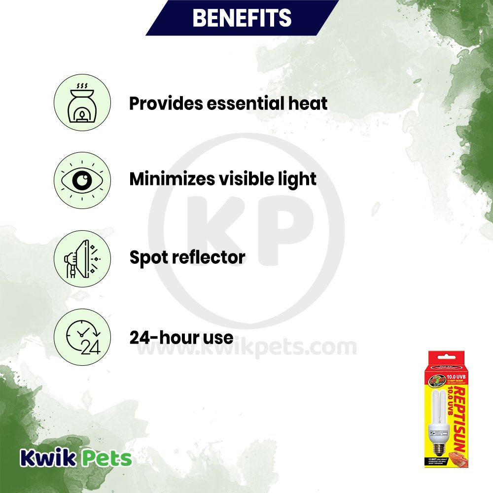 Zoo Med ReptiSun 10.0 UVB Desert Compact Fluorescent Lamp Mini White 13W, Kwik Pets