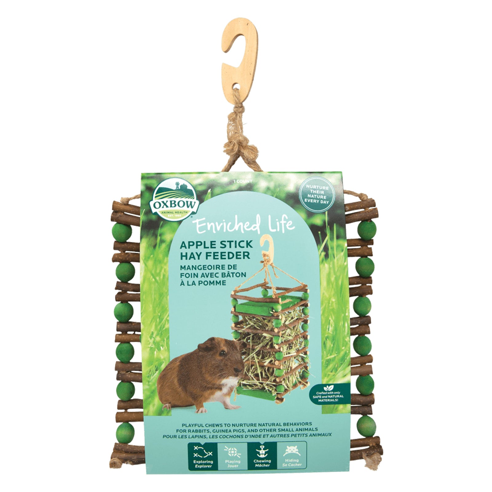 Oxbow Animal Health Enriched Life Apple Stick Hay Feeder Small Animal Toy Brown/Green, Kwik Pets