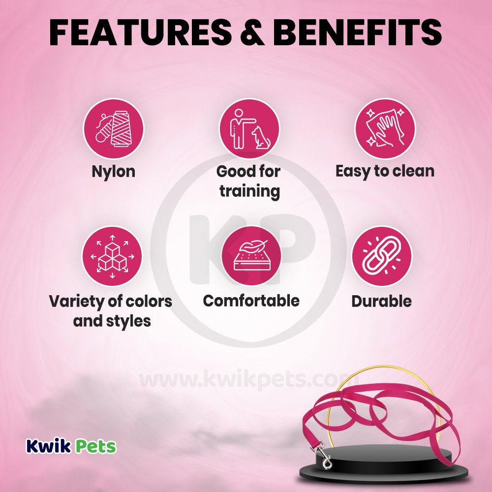 Features and Benefits of Coastal Single-Ply Nylon Dog Leash Pink Flamingo 1 in X 6 ft