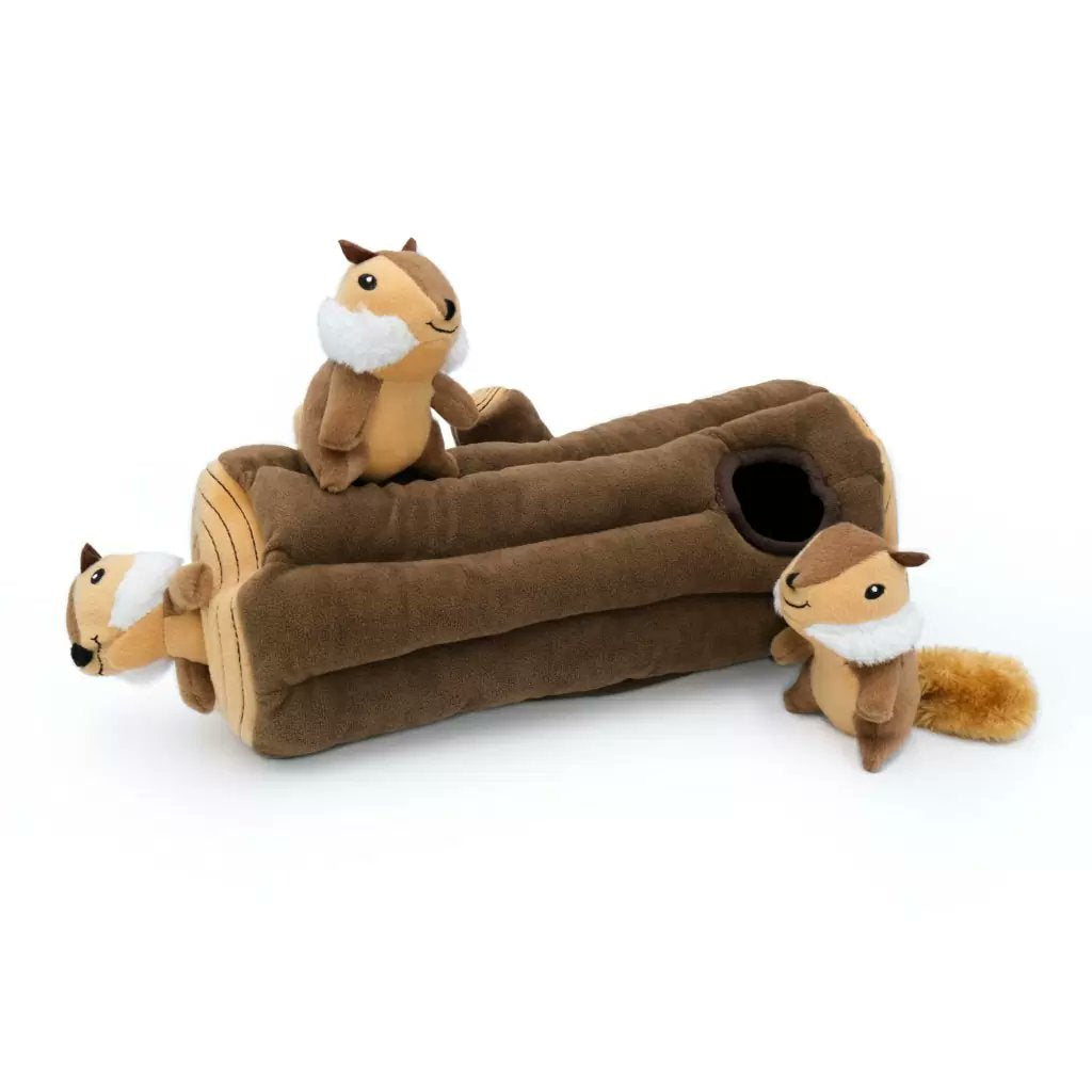 ZippyPaws Burrow Log with 3 Chipmunks Dog toy Brown Medium/Large