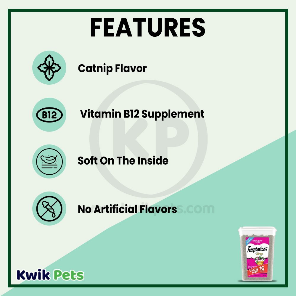 Features - Temptations Classics Crunchy & Soft Adult Cat Treats Blissful Catnip 16-oz