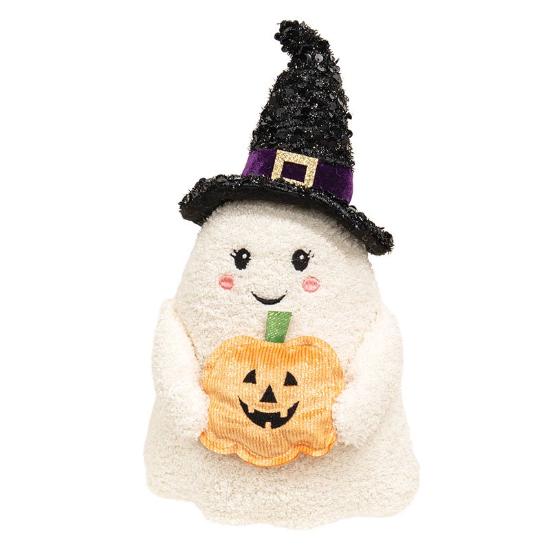 Bright Ideas Plush Witch Hat Sitting Ghost with Pumpkin Halloween Decor
