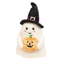 Bright Ideas Plush Witch Hat Sitting Ghost with Pumpkin Halloween Decor