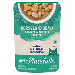 Natural Balance Original Ultra Platefulls Morsels in Gravy Grain Free Adult Wet Cat Food Pouch Chicken & Pumpkin 3-oz