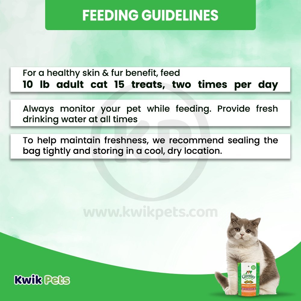 Feeding Guidelines - Greenies Feline Smartbites Healthy Skin & Fur Health Cat Treats Chicken 2.1-oz