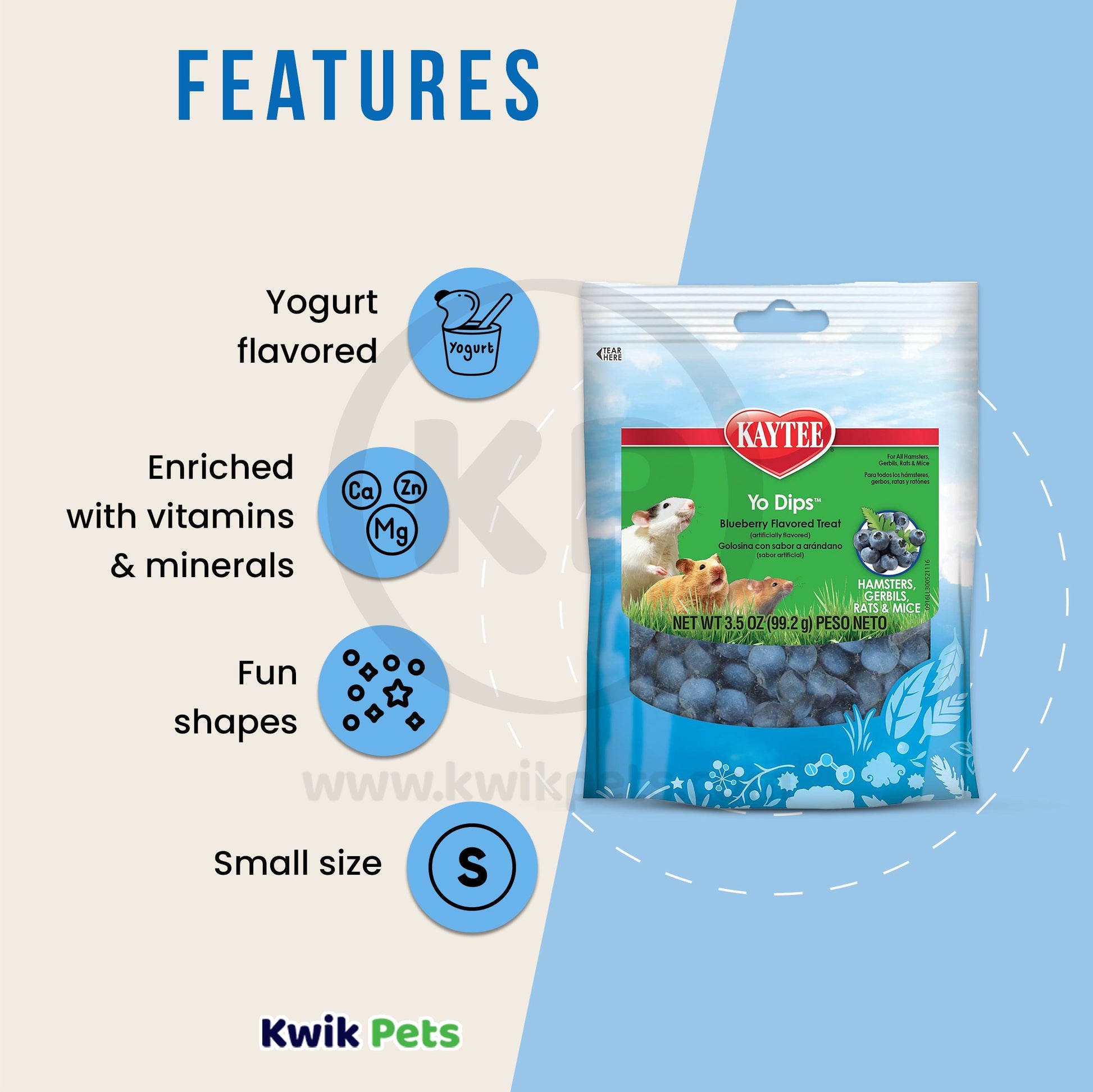 Kaytee Fiesta Yogurt Dip Hamster/Gerbil Blueberry 3.5-oz, Kaytee
