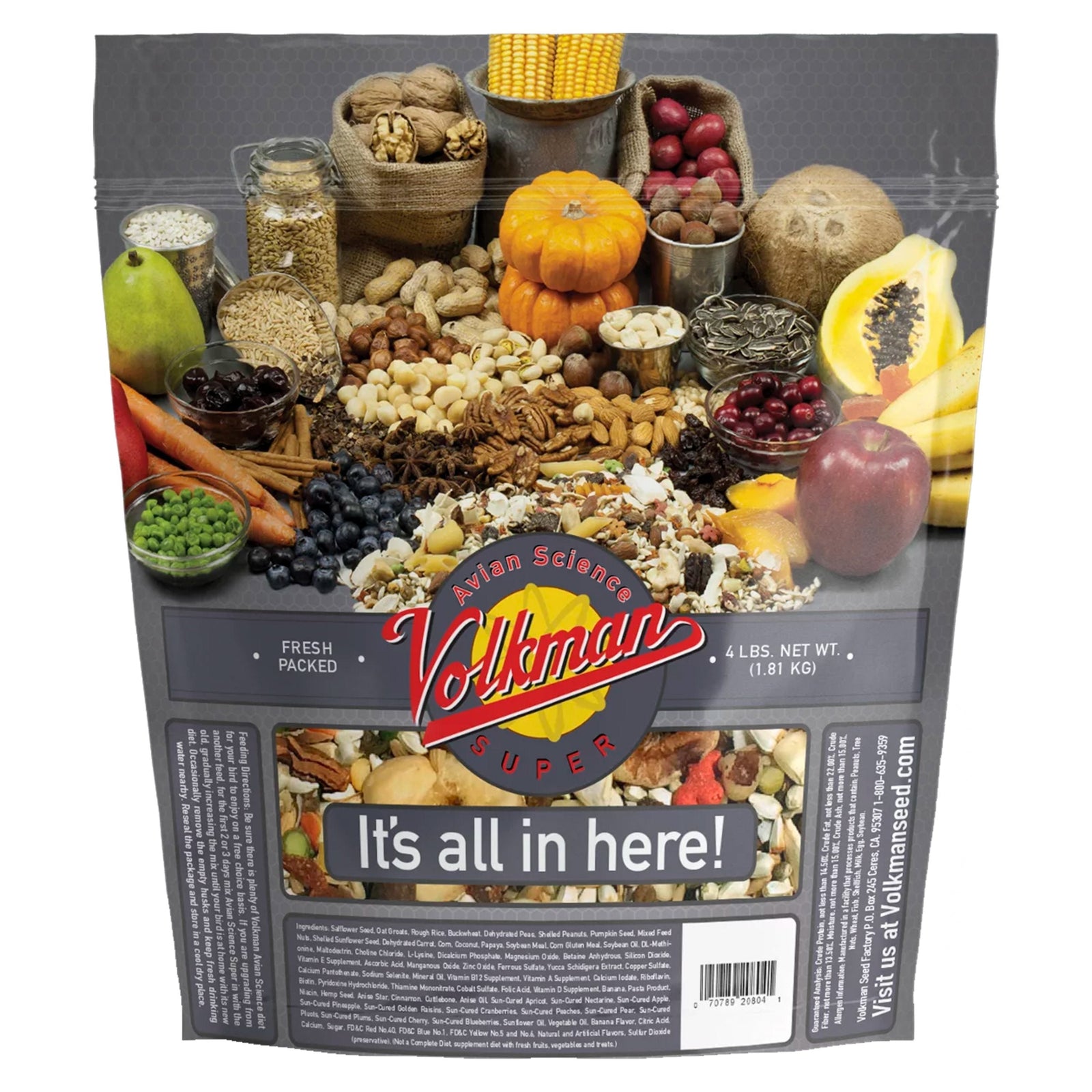 Volkman Seed Avian Science African Grey Parrot 4lb, Volkman