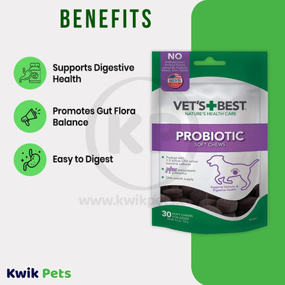 Vet's Best Probiotic Chicken Flavored Soft Chews Digestive Supplement for Dogs, 4.2 oz, Vet's Best