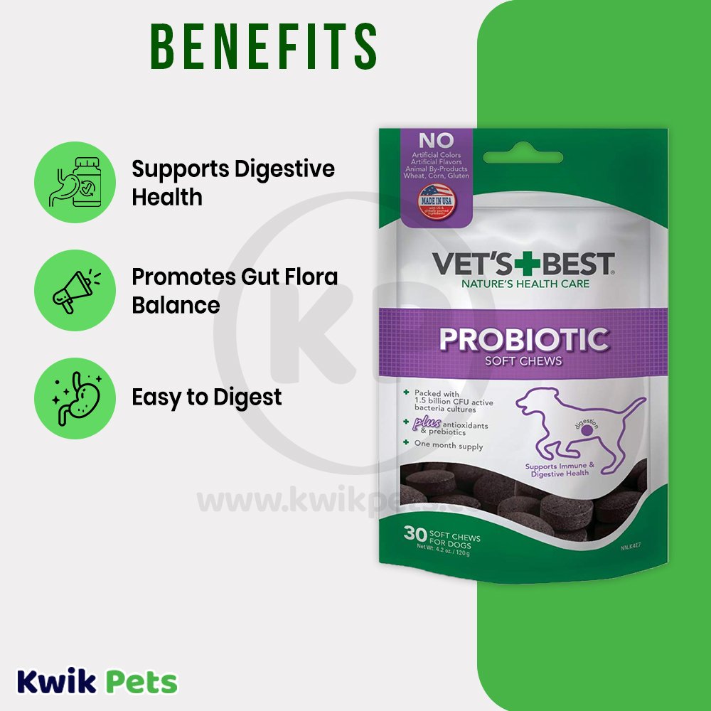 Vet's Best Probiotic Chicken Flavored Soft Chews Digestive Supplement for Dogs, 4.2 oz, Vet's Best