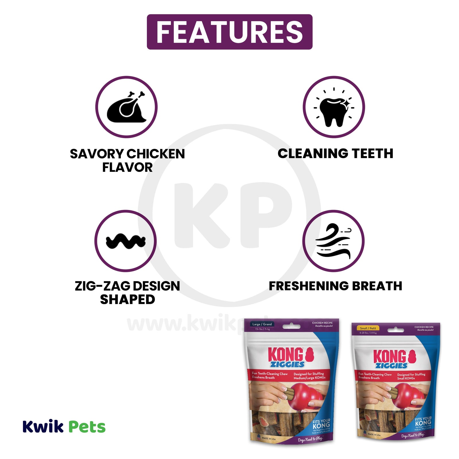 Features of KONG Stuff'N Ziggies Dog Treat Large 8-oz