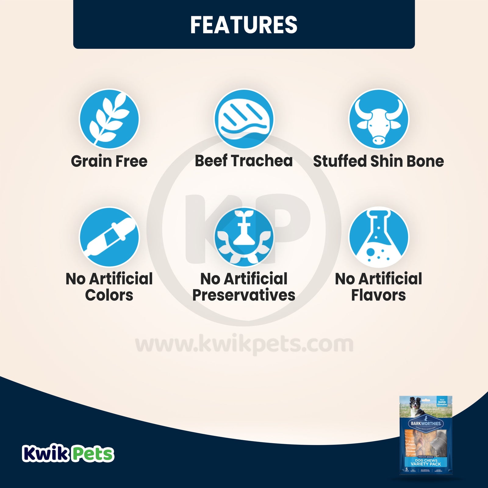 Features of Barkworthies Medium Breed Dog Chews Variety Pack 5 Count