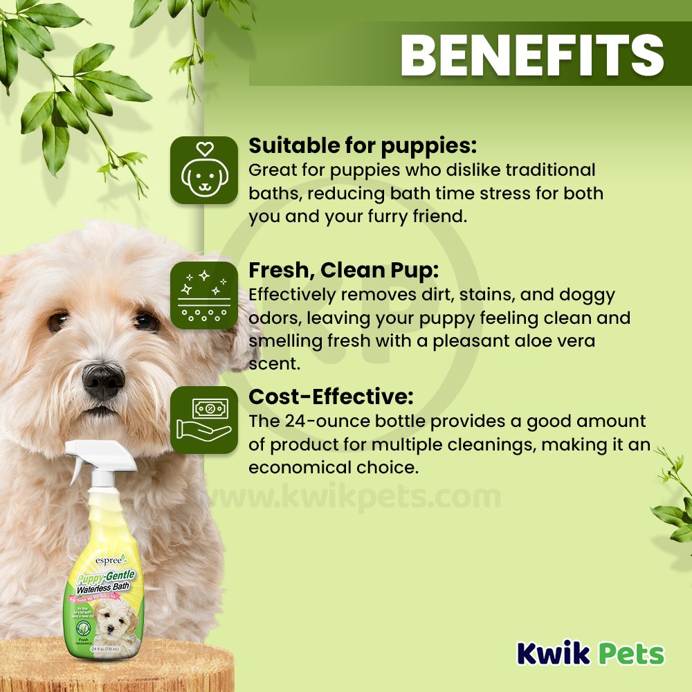 Espree Puppy Gentle Waterless Bath with Aloe Fresh Scent 24-oz, Kwik Pets