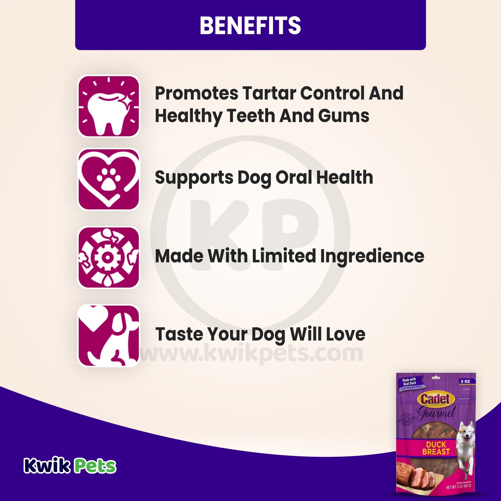 Benenfits of Cadet Gourmet Duck Breast Treats for Dogs 3-oz