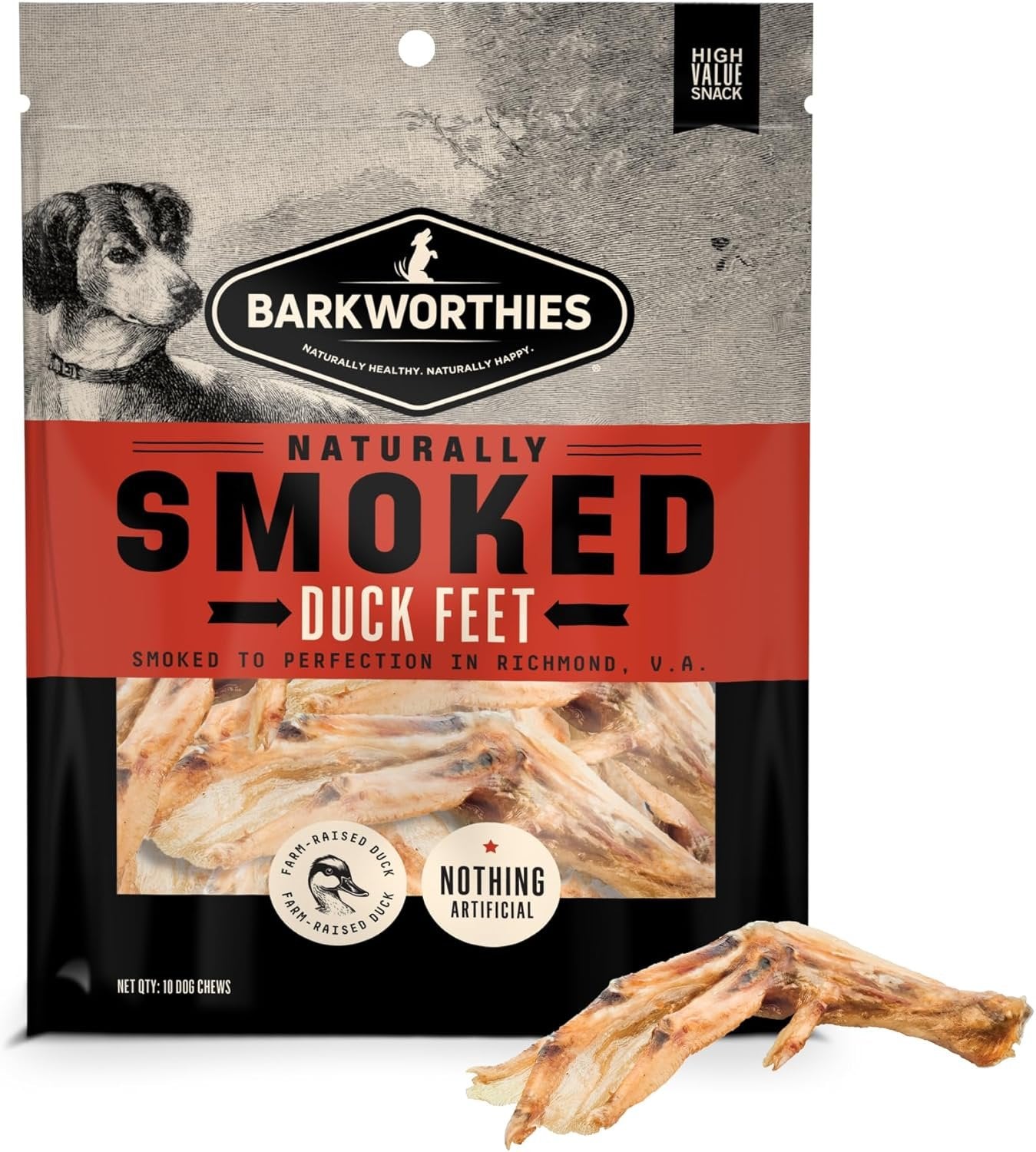 Barkworthies Naturally Smoked Duck Feet Dog Treats 10 Count