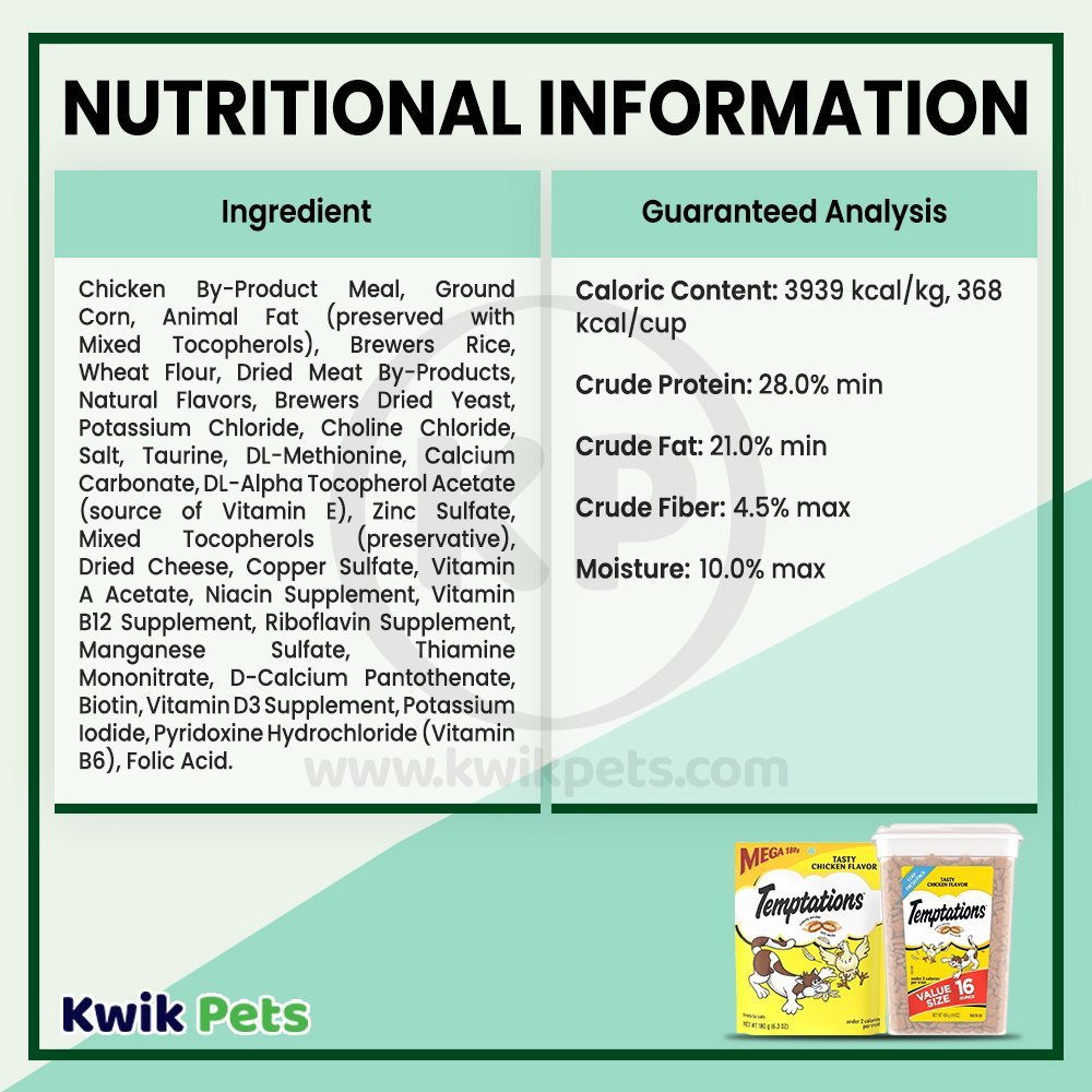 Nutritional Information - Temptations Classics Crunchy & Soft Adult Cat Treats Tasty Chicken 16-oz