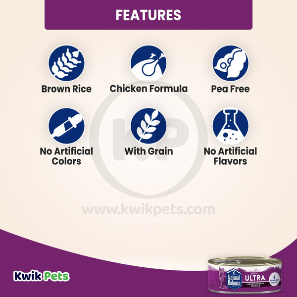 Features - Natural Balance Pet Foods Original Ultra Indoor Canned Wet Cat Food Chicken 5.5-oz
