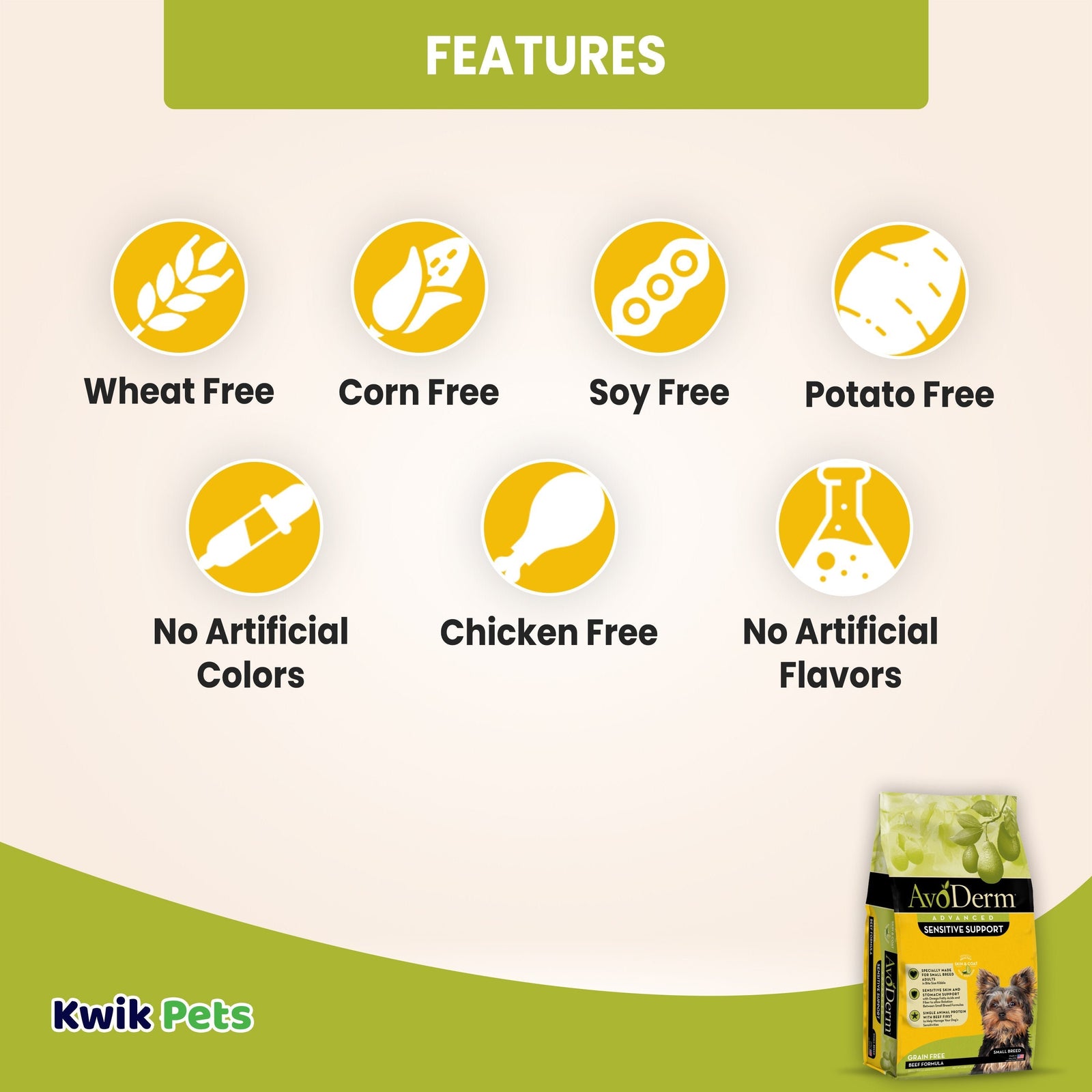 Features of AvoDerm Natural Advanced Sensitive Support Small Breed Beef Formula Dry Dog Food 4-lb
