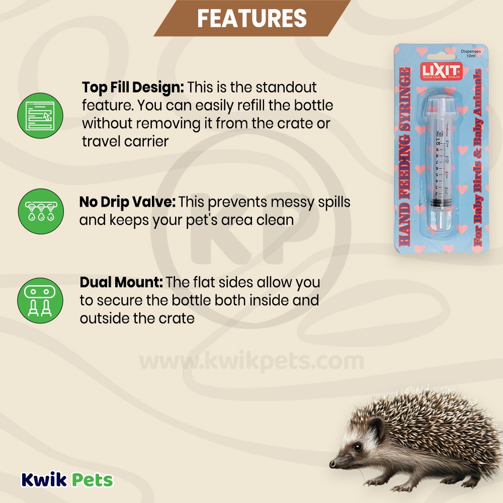 Lixit Hand Feeding Syringe for Baby Animals 10 ml, Kwik Pets