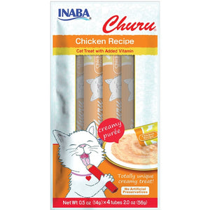 Inaba Churu Creamy Purée Lickable Cat Treats Chicken Recipe 0.5-oz Tubes 4 Count, Kwik Pets