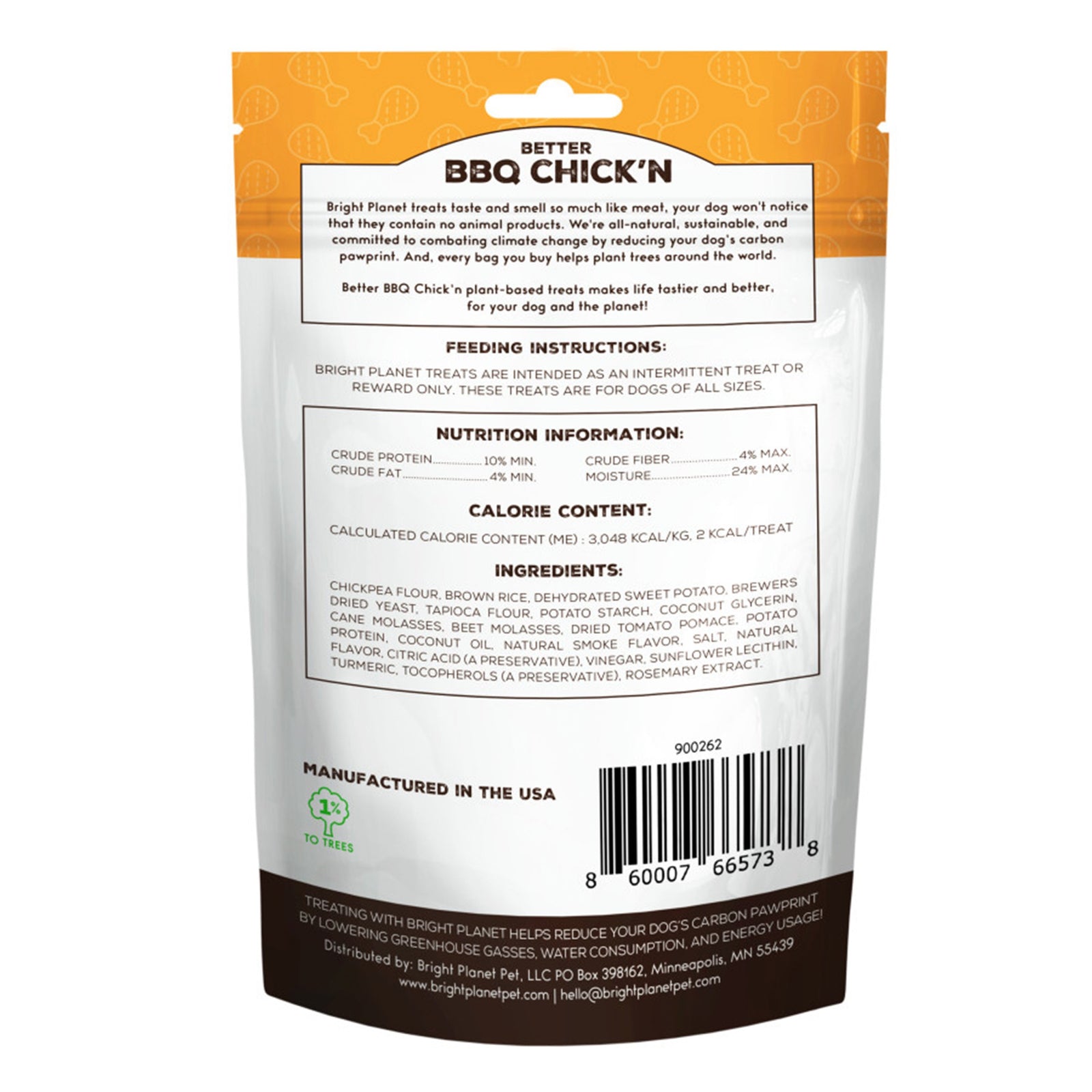 Back of Bright Planet Better BBQ Chick'n Bites Plant-Based Training Dog Treats 5-oz