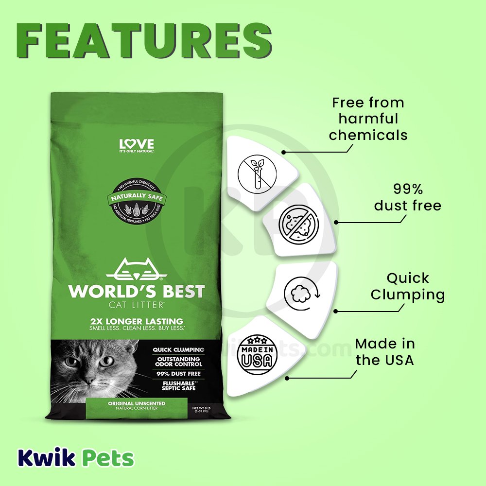 Features - World's Best Cat Litter Original Unscented Formula 8-lb