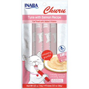 Inaba Churu Creamy Purée Lickable Cat Treats Tuna with Salmon Recipe 0.5-oz Tubes 4 Count, Kwik Pets