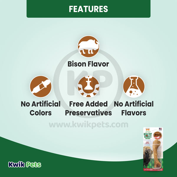 Features of Nylabone Healthy Edibles Wild Natural Long Lasting Dog Chew Treats Bison Large/Giant - Up To 50 lbs