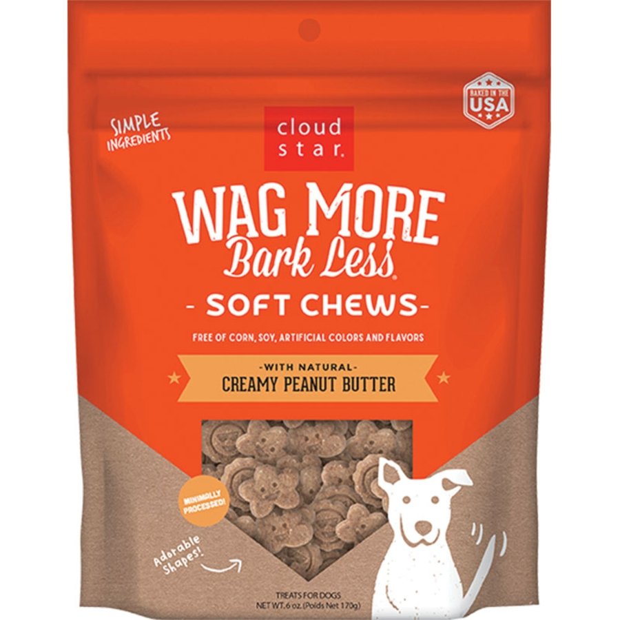 Cloud Star Wag More Bark Less Soft Chews Dog Treats with Natural Creamy Peanut Butter 6-oz, Kwik Pets