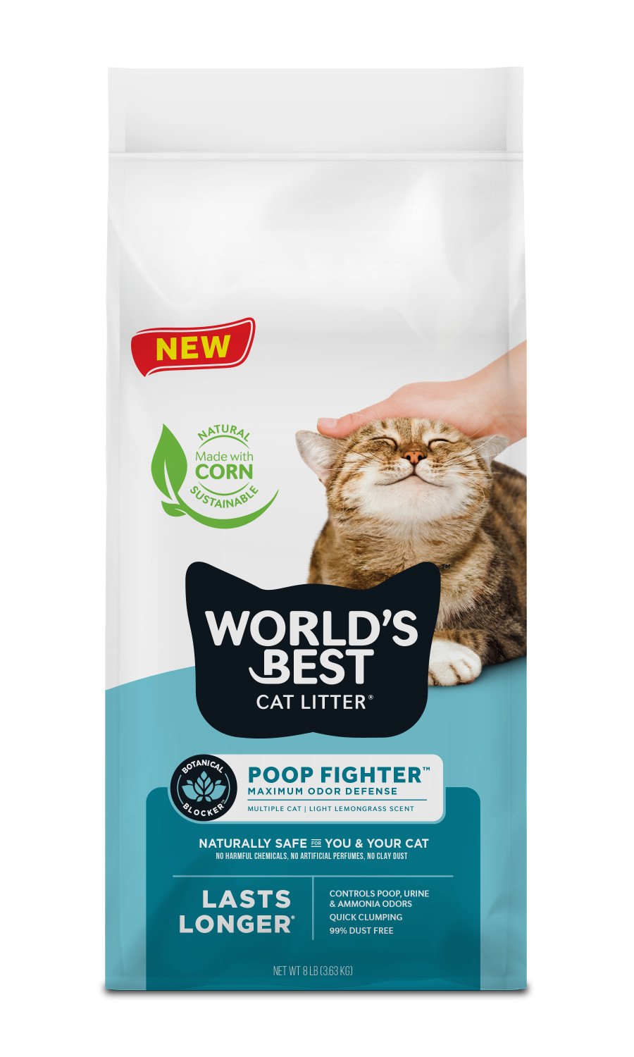 World's Best Cat Litter Poop Fighter Maximum Odor Defense Scented Clumping Cat Litter 8-lb, Kwik Pets