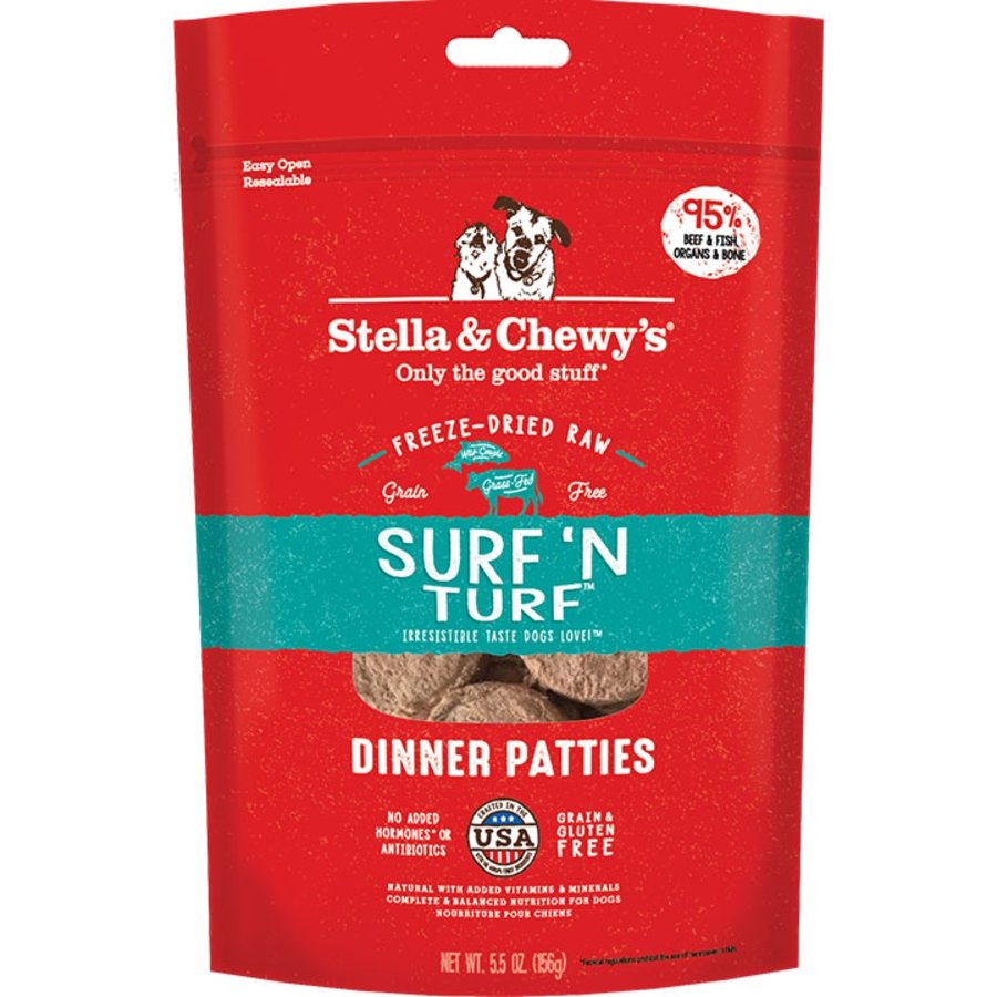 Stella & Chewy's Freeze-Dried Raw Dinner Patties Dog Food Surf 'N Turf 5.5-oz, Kwik Pets